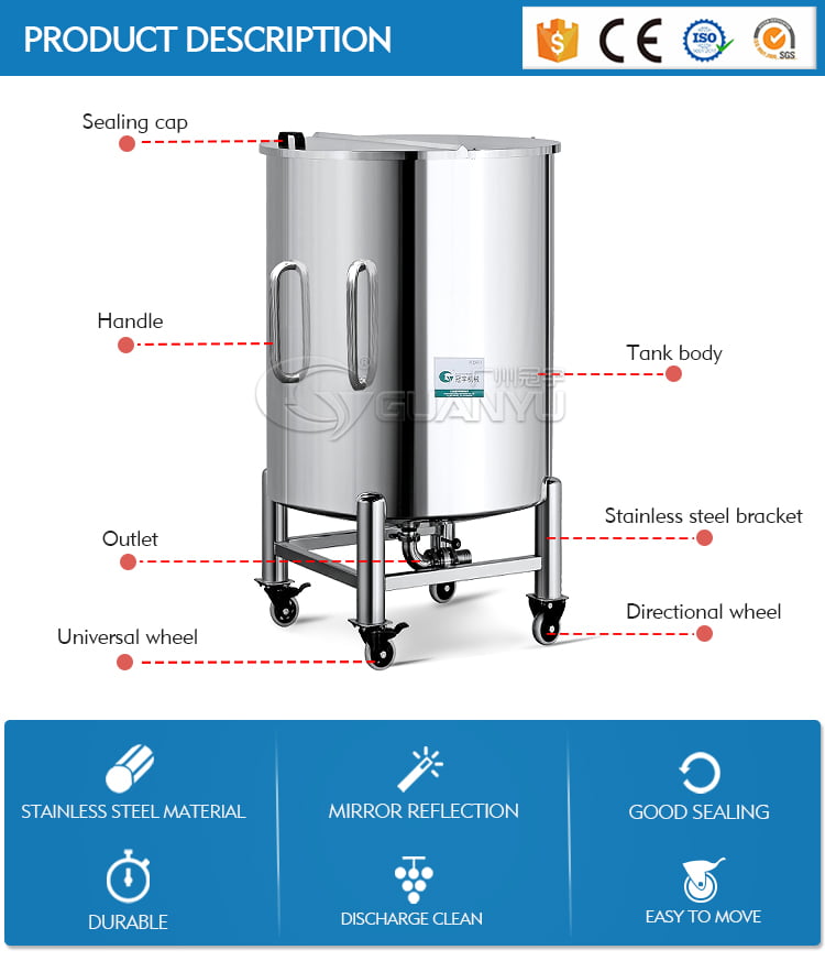 homogenizing emulsifying tank Chemical cosmetic industrial movable stainless steel storage tank product buffer tank liquid oil cream storage vessel