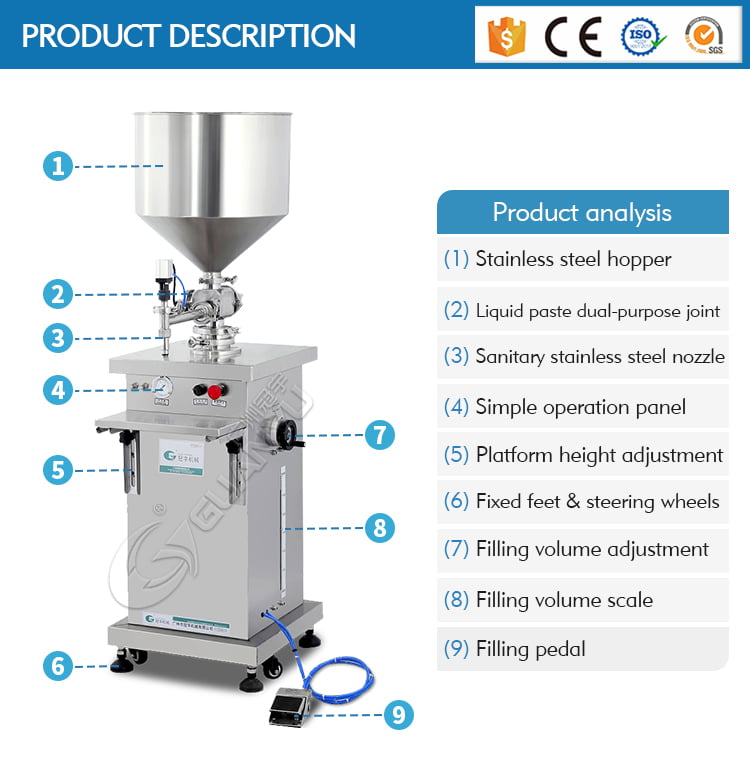 cream filling machine paste food cream filler equipment 100ml 1000ml filling machinery
