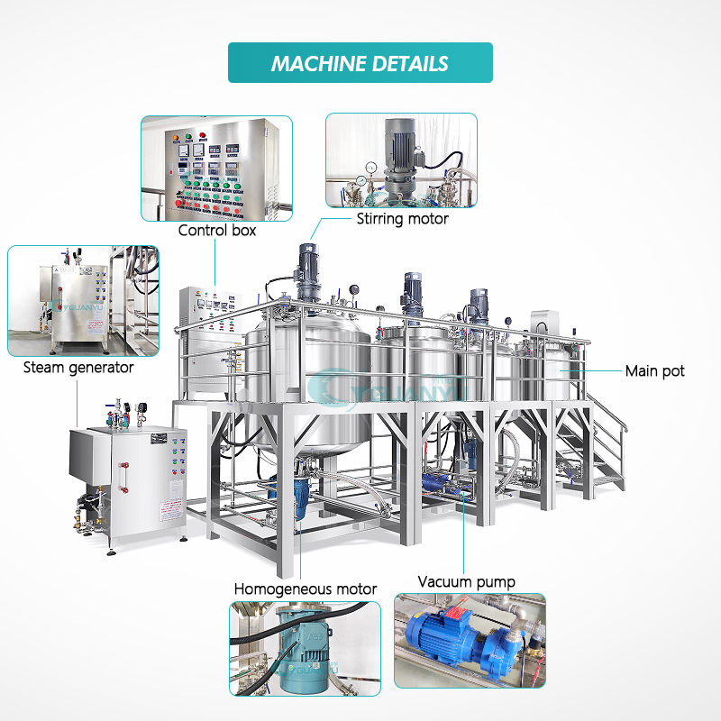 industry cosmetic lotion emulsion production line combine homogenizer mixer stirring tank continuous stirrer blender