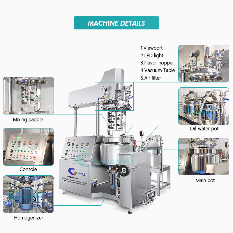 Chemical cosmetic gel 50L vacuum emulsifying mixer machine lotion making machine cream production equipment factory